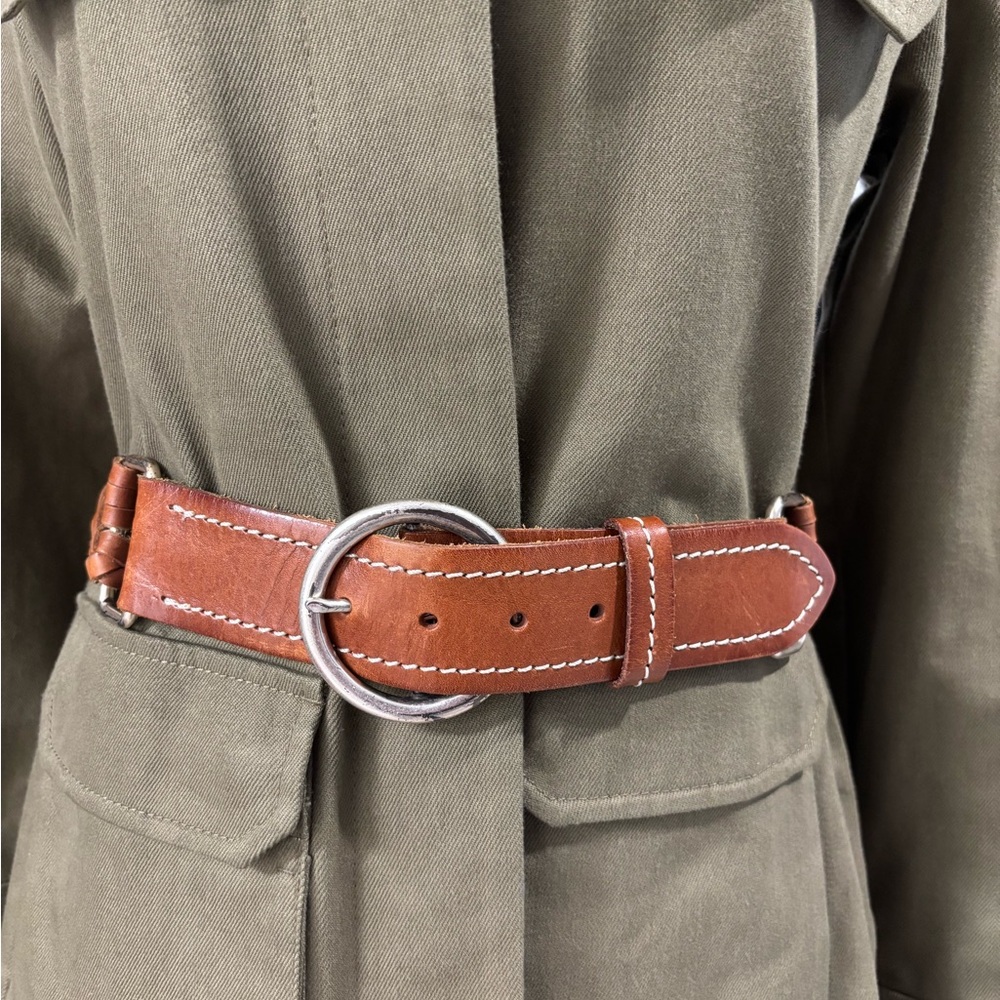 Linea Pelle Boho Braided Leather Belt | Western Chic Brown Waist Belt 32-36”